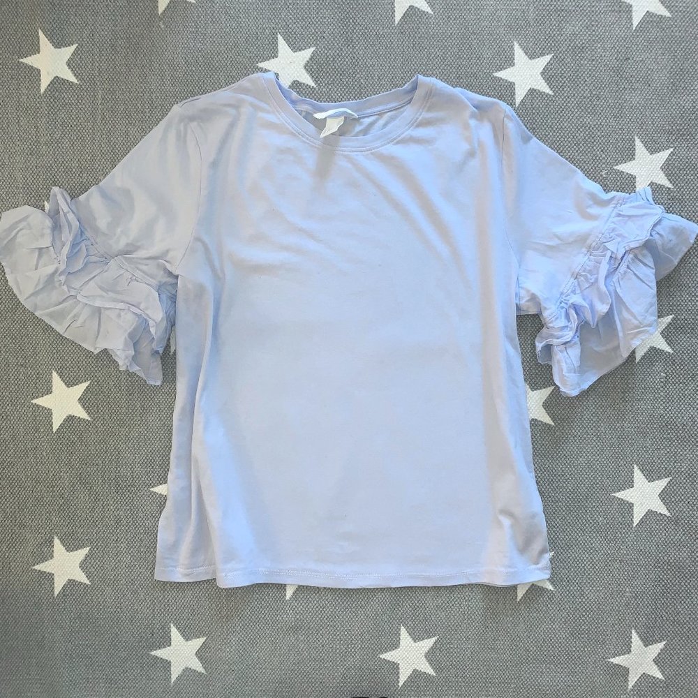 H&M Light Blue Top with Ruffled Sleeves